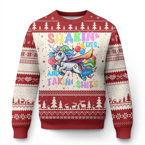Shakin' Tits and Takin' Shits Knit Sweatshirt Naughty Funny Unhinged Unicorn TS10 Red Print Your Wear