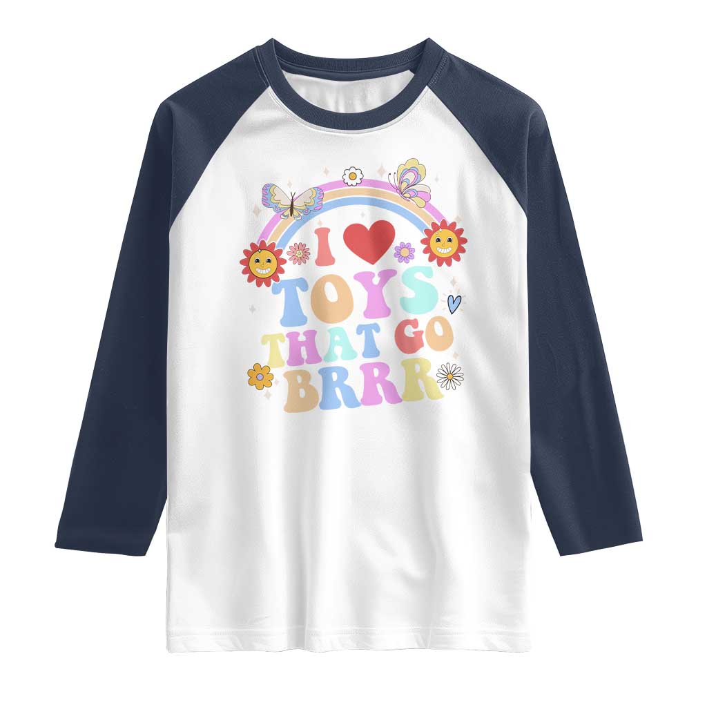 Funny Embarrassing Raglan Shirt I Love Toys That Go Brrr Adult Humor TS10 White Navy Print Your Wear