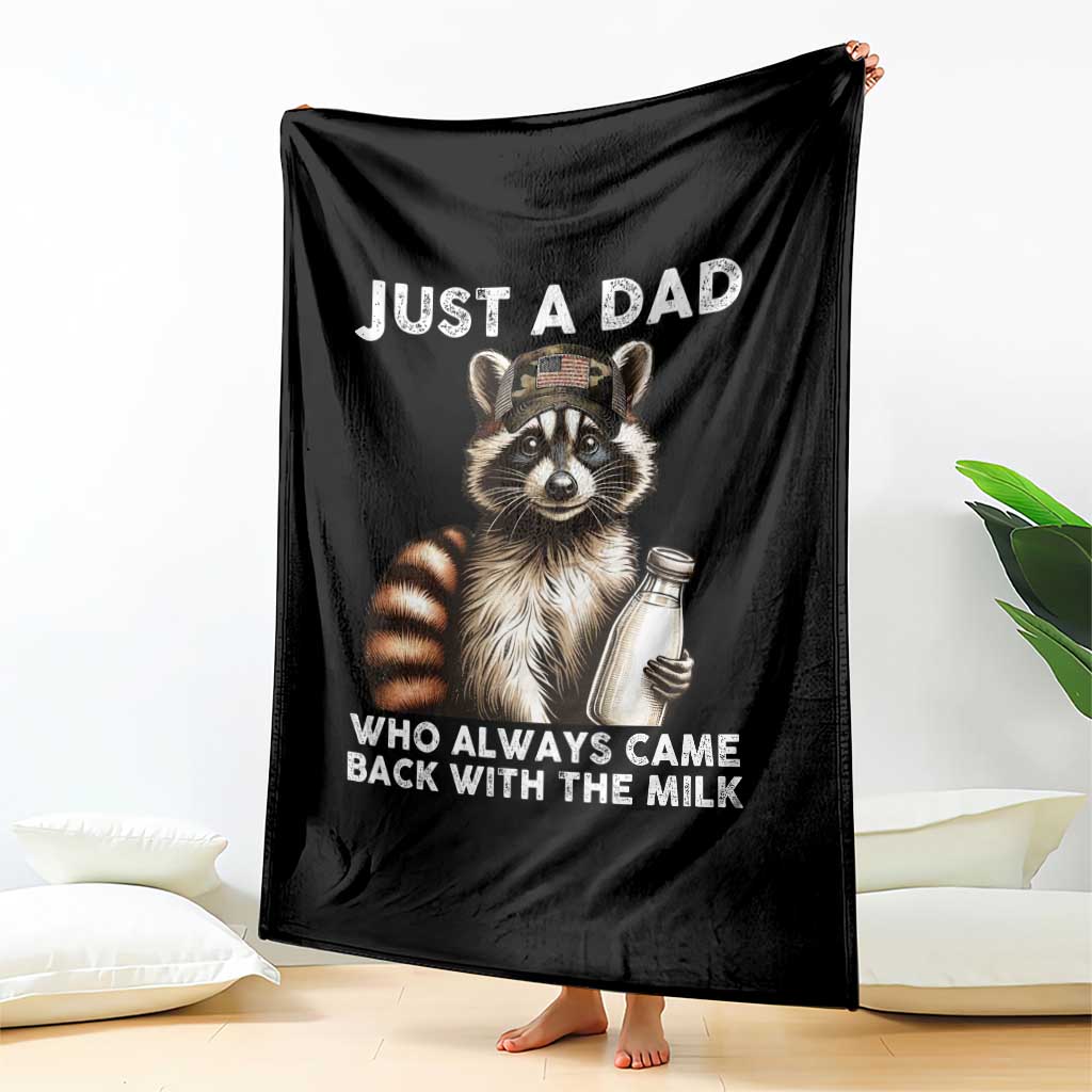 Just A Dad Who Always Came Back With The Milk Throw Blanket Retro Raccoon Camo Fathers Day TS10 Print Your Wear