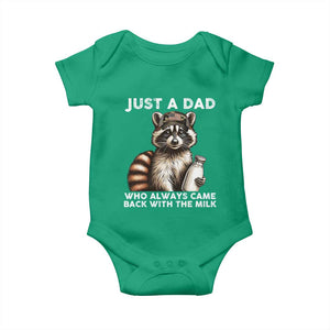 Just A Dad Who Always Came Back With The Milk Baby Onesie Retro Raccoon Camo Fathers Day TS10 Irish Green Print Your Wear