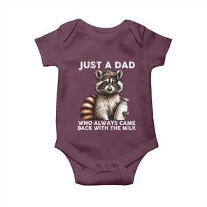 Just A Dad Who Always Came Back With The Milk Baby Onesie Retro Raccoon Camo Fathers Day TS10 Maroon Print Your Wear