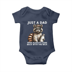 Just A Dad Who Always Came Back With The Milk Baby Onesie Retro Raccoon Camo Fathers Day TS10 Navy Print Your Wear