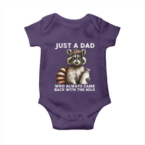 Just A Dad Who Always Came Back With The Milk Baby Onesie Retro Raccoon Camo Fathers Day TS10 Purple Print Your Wear