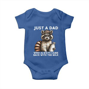Just A Dad Who Always Came Back With The Milk Baby Onesie Retro Raccoon Camo Fathers Day TS10 Royal Blue Print Your Wear