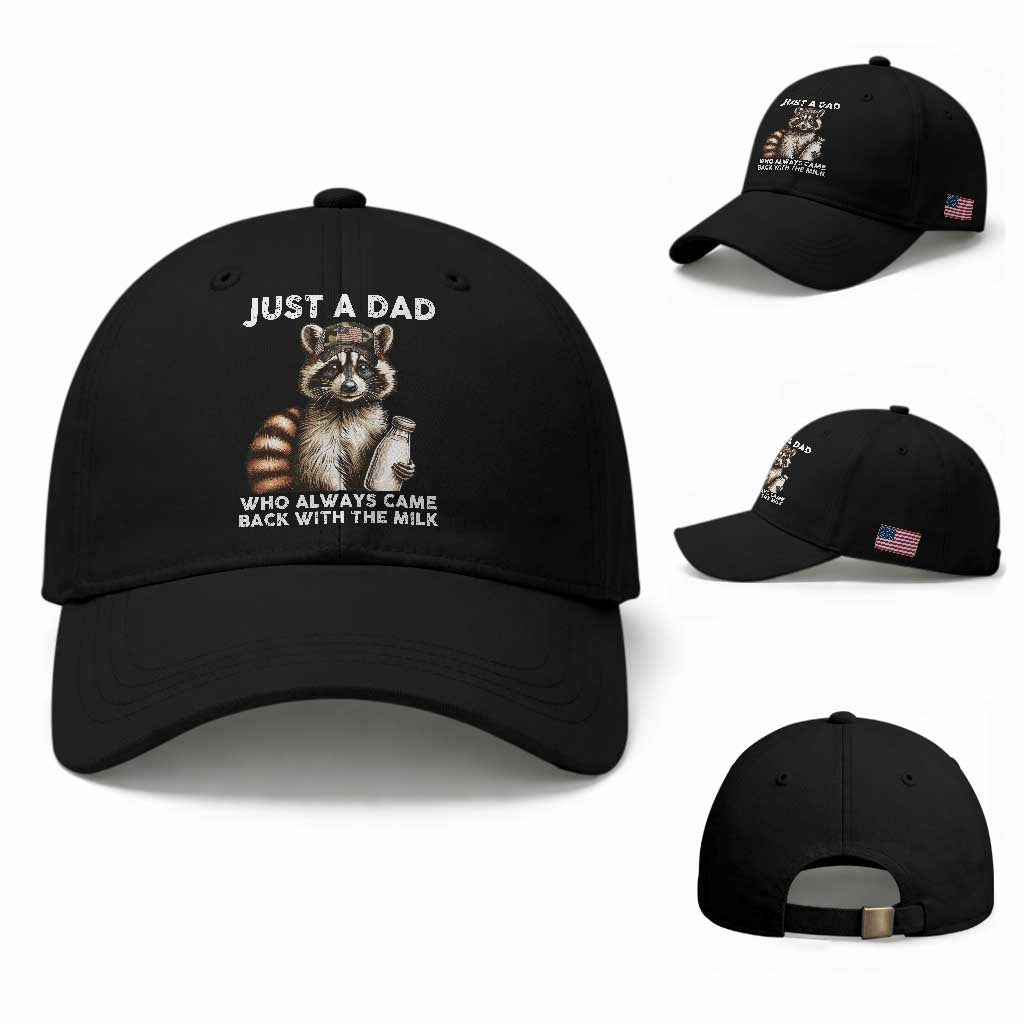 Just A Dad Who Always Came Back With The Milk Baseball Cap Retro Raccoon Camo Fathers Day