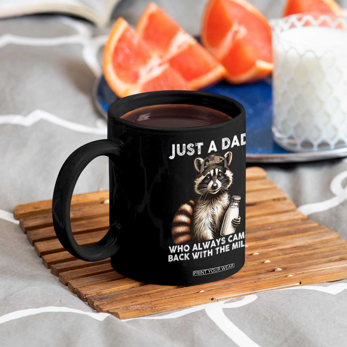 Just A Dad Who Always Came Back With The Milk Coffee Mug Retro Raccoon Camo Fathers Day TS10 Print Your Wear
