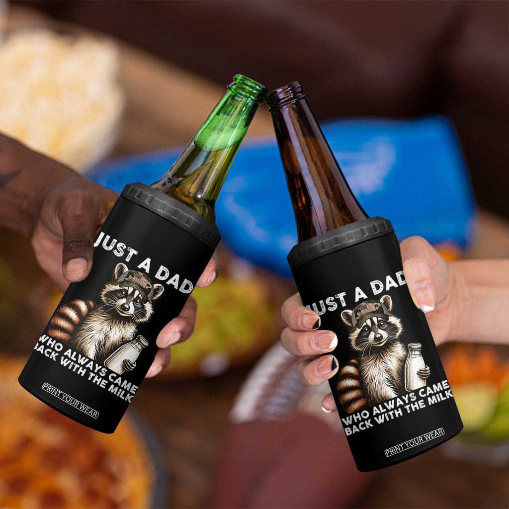 Just A Dad Who Always Came Back With The Milk 4 in 1 Can Cooler Tumbler Retro Raccoon Camo Fathers Day TS10 Print Your Wear