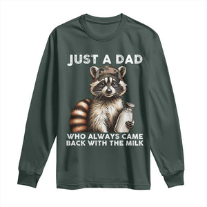 Just A Dad Who Always Came Back With The Milk Long Sleeve Shirt Retro Raccoon Camo Fathers Day TS10 Dark Forest Green Print Your Wear
