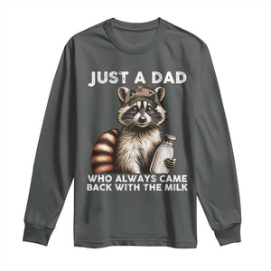 Just A Dad Who Always Came Back With The Milk Long Sleeve Shirt Retro Raccoon Camo Fathers Day TS10 Dark Heather Print Your Wear