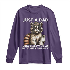 Just A Dad Who Always Came Back With The Milk Long Sleeve Shirt Retro Raccoon Camo Fathers Day TS10 Purple Print Your Wear