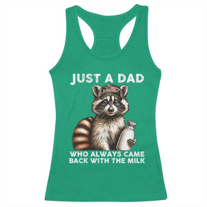 Just A Dad Who Always Came Back With The Milk Racerback Tank Top Retro Raccoon Camo Fathers Day TS10 Irish Green Print Your Wear