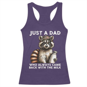 Just A Dad Who Always Came Back With The Milk Racerback Tank Top Retro Raccoon Camo Fathers Day TS10 Purple Print Your Wear