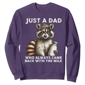 Just A Dad Who Always Came Back With The Milk Sweatshirt Retro Raccoon Camo Fathers Day TS10 Purple Print Your Wear