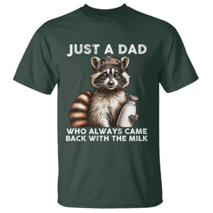 Just A Dad Who Always Came Back With The Milk T Shirt Retro Raccoon Camo Fathers Day TS10 Dark Forest Green Print Your Wear