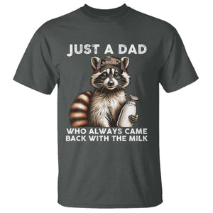 Just A Dad Who Always Came Back With The Milk T Shirt Retro Raccoon Camo Fathers Day TS10 Dark Heather Print Your Wear