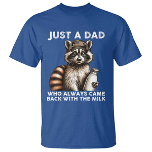 Just A Dad Who Always Came Back With The Milk T Shirt Retro Raccoon Camo Fathers Day TS10 Royal Blue Print Your Wear