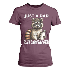 Just A Dad Who Always Came Back With The Milk T Shirt For Women Retro Raccoon Camo Fathers Day TS10 Maroon Print Your Wear
