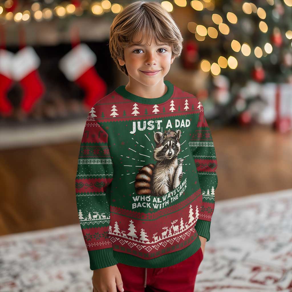 Just A Dad Who Always Came Back With The Milk Knit Sweatshirt Retro Raccoon Camo Fathers Day TS10 Christmas Print Your Wear