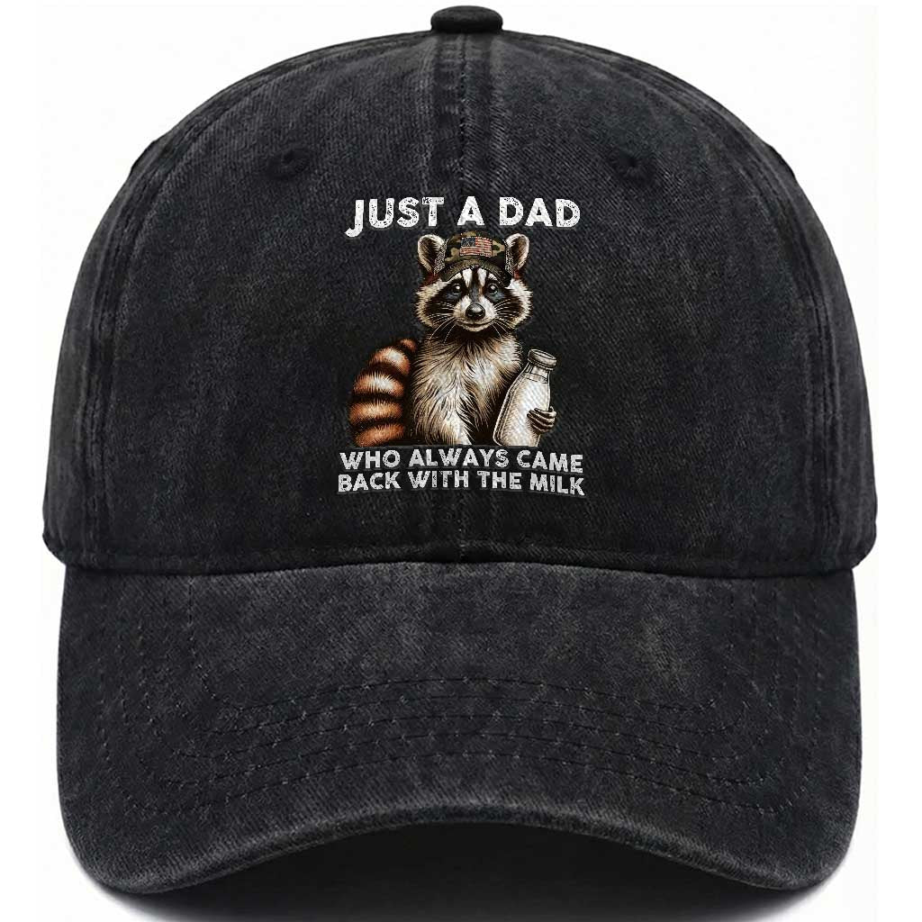 Just A Dad Who Always Came Back With The Milk Washed Cotton Baseball Cap Retro Raccoon Camo Fathers Day TS10 Print Your Wear