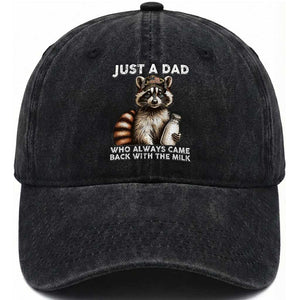 Just A Dad Who Always Came Back With The Milk Washed Cotton Baseball Cap Retro Raccoon Camo Fathers Day TS10 Print Your Wear