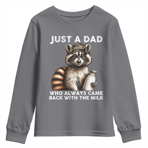 Just A Dad Who Always Came Back With The Milk Youth Sweatshirt Retro Raccoon Camo Fathers Day TS10 Charcoal Print Your Wear