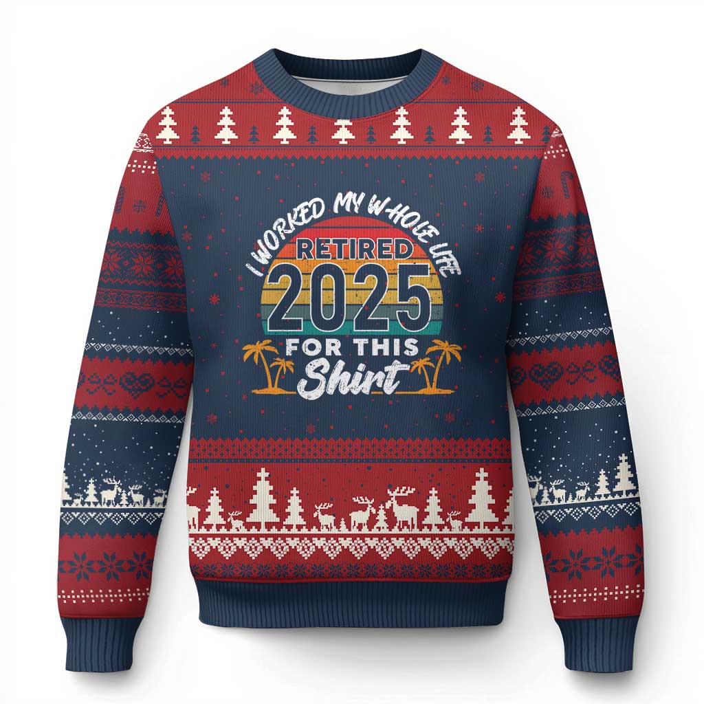 Retired 2025 Ugly Christmas Sweater Retro Retirement Summer Vibes TS10 Navy Red Print Your Wear