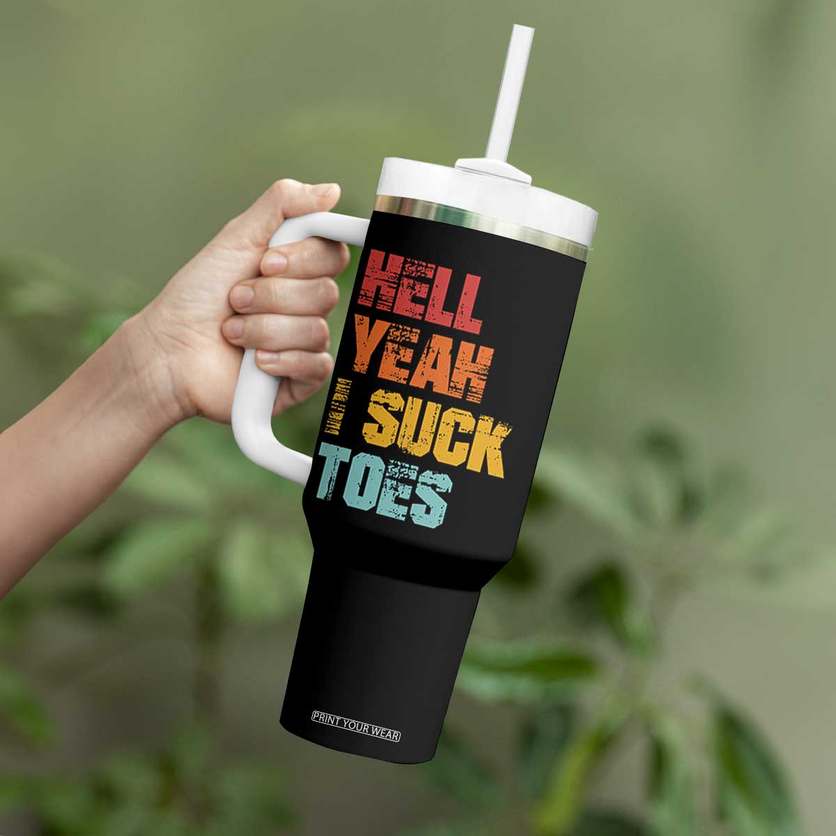 Funny Inappropriate Embarrassing Tumbler With Handle Funny Foot Fetish Sucking Toes Cringe Offensive Humor TS10 Print Your Wear