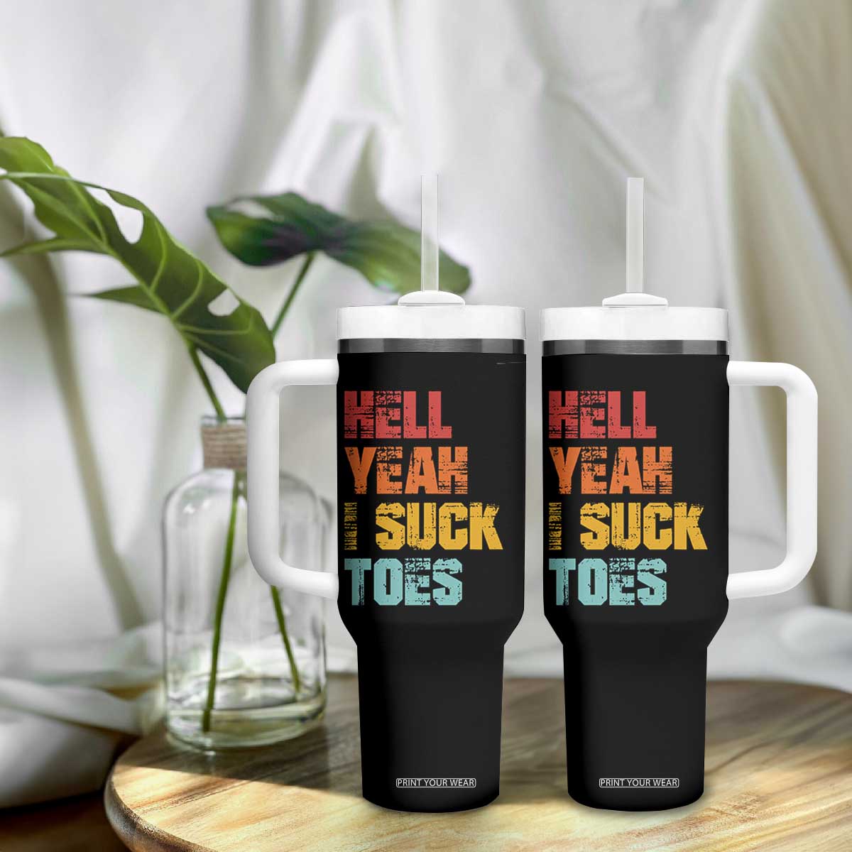Funny Inappropriate Embarrassing Tumbler With Handle Funny Foot Fetish Sucking Toes Cringe Offensive Humor TS10 Print Your Wear