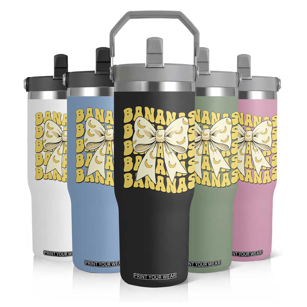 Bananas Coquette Bow Flip Straw Tumbler Retro Banana Lovers Women Girls Kids TS10 Print Your Wear