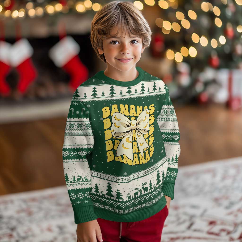 Bananas Coquette Bow Ugly Christmas Sweater Retro Banana Lovers Women Girls Kids TS10 Forest Green Beige Print Your Wear