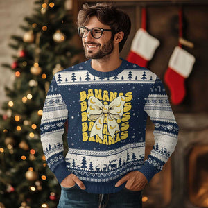 Bananas Coquette Bow Ugly Christmas Sweater Retro Banana Lovers Women Girls Kids TS10 Navy Beige Print Your Wear