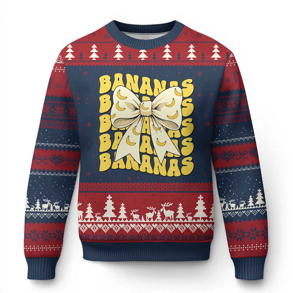 Bananas Coquette Bow Ugly Christmas Sweater Retro Banana Lovers Women Girls Kids TS10 Navy Red Print Your Wear