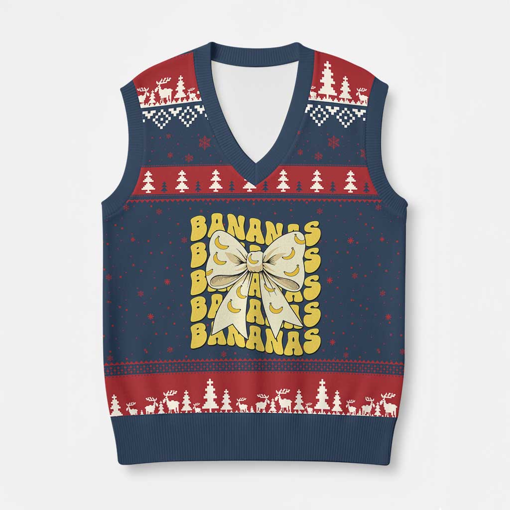 Bananas Coquette Bow V-Neck Knit Sweater Vest Retro Banana Lovers Women Girls Kids TS10 Navy Red Print Your Wear