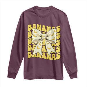 Bananas Coquette Bow Long Sleeve Shirt Retro Banana Lovers Women Girls Kids TS10 Maroon Print Your Wear