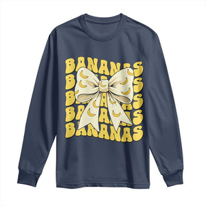 Bananas Coquette Bow Long Sleeve Shirt Retro Banana Lovers Women Girls Kids TS10 Navy Print Your Wear