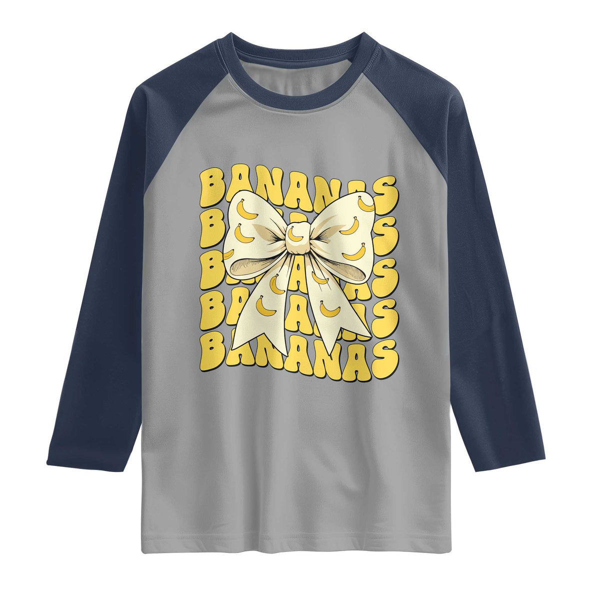 Bananas Coquette Bow Raglan Shirt Retro Banana Lovers Women Girls Kids TS10 Sport Gray Navy Print Your Wear