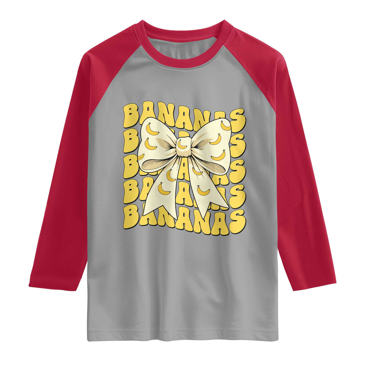 Bananas Coquette Bow Raglan Shirt Retro Banana Lovers Women Girls Kids TS10 Sport Gray Red Print Your Wear