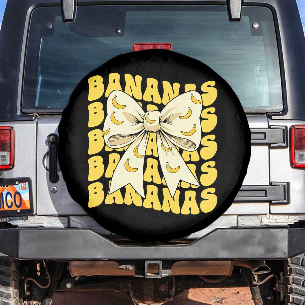 Bananas Coquette Bow Spare Tire Cover Retro Banana Lovers Women Girls Kids TS10 No hole Black Print Your Wear
