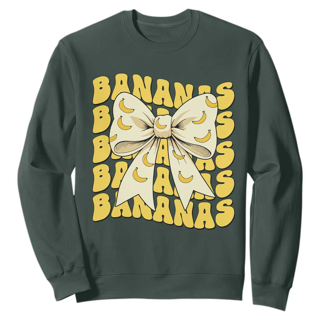 Bananas Coquette Bow Sweatshirt Retro Banana Lovers Women Girls Kids TS10 Dark Forest Green Print Your Wear