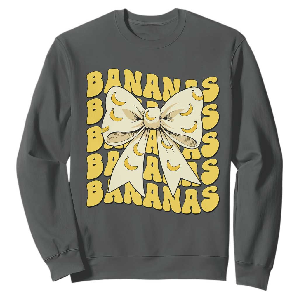 Bananas Coquette Bow Sweatshirt Retro Banana Lovers Women Girls Kids TS10 Dark Heather Print Your Wear