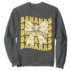 Bananas Coquette Bow Sweatshirt Retro Banana Lovers Women Girls Kids TS10 Dark Heather Print Your Wear