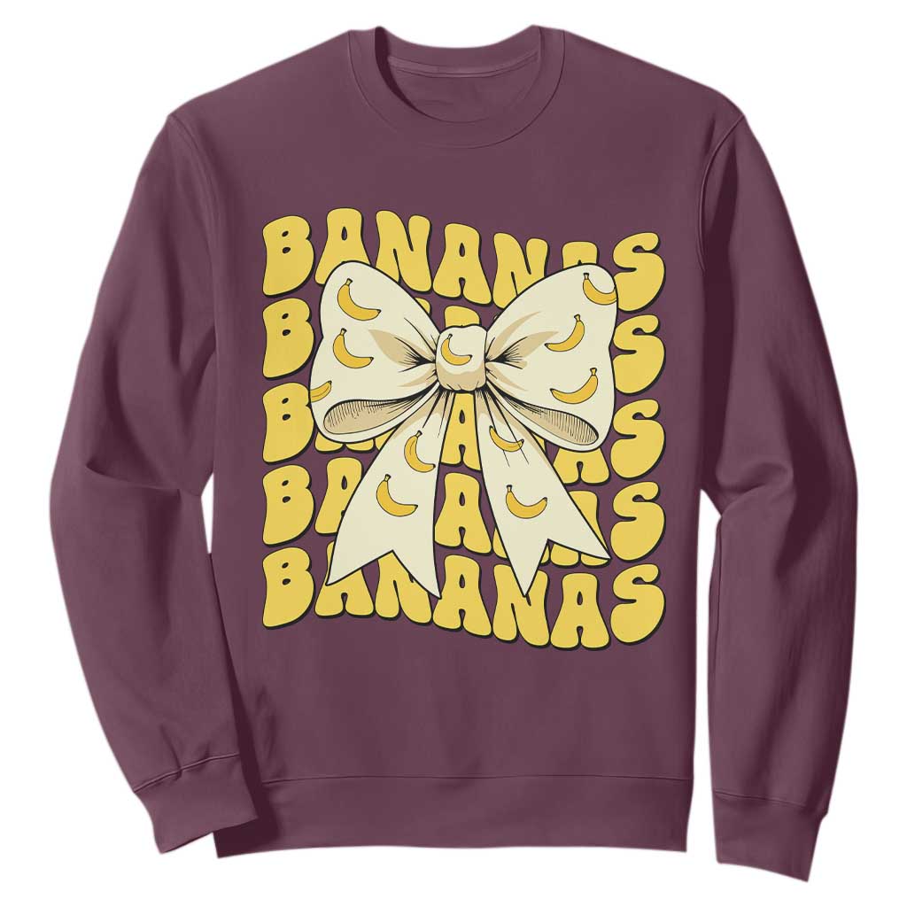 Bananas Coquette Bow Sweatshirt Retro Banana Lovers Women Girls Kids TS10 Maroon Print Your Wear