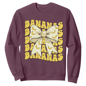 Bananas Coquette Bow Sweatshirt Retro Banana Lovers Women Girls Kids TS10 Maroon Print Your Wear