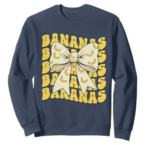 Bananas Coquette Bow Sweatshirt Retro Banana Lovers Women Girls Kids TS10 Navy Print Your Wear