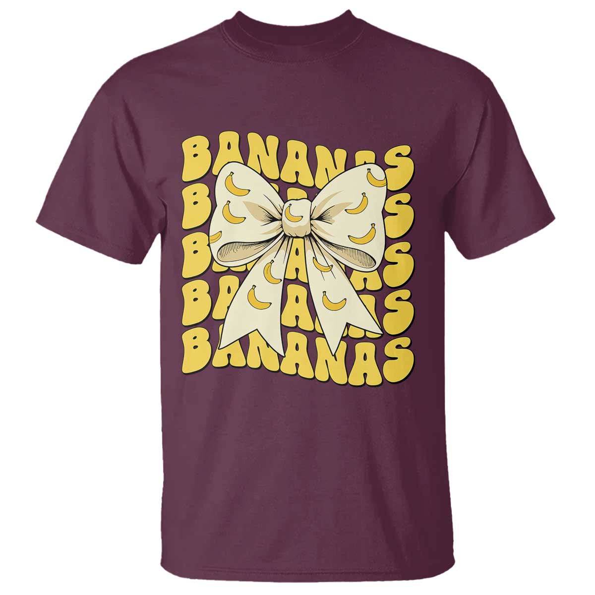 Bananas Coquette Bow T Shirt Retro Banana Lovers Women Girls Kids TS10 Maroon Print Your Wear