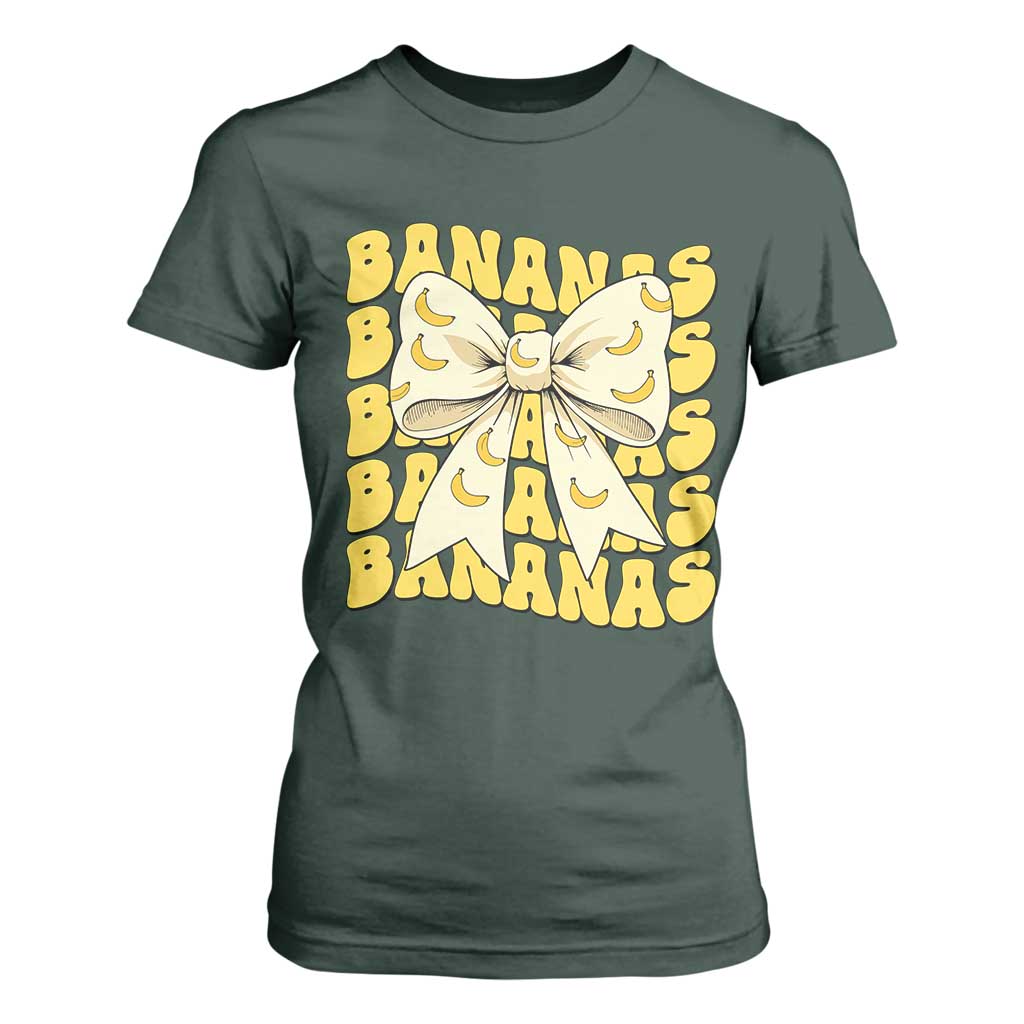 Bananas Coquette Bow T Shirt For Women Retro Banana Lovers Women Girls Kids TS10 Dark Forest Green Print Your Wear