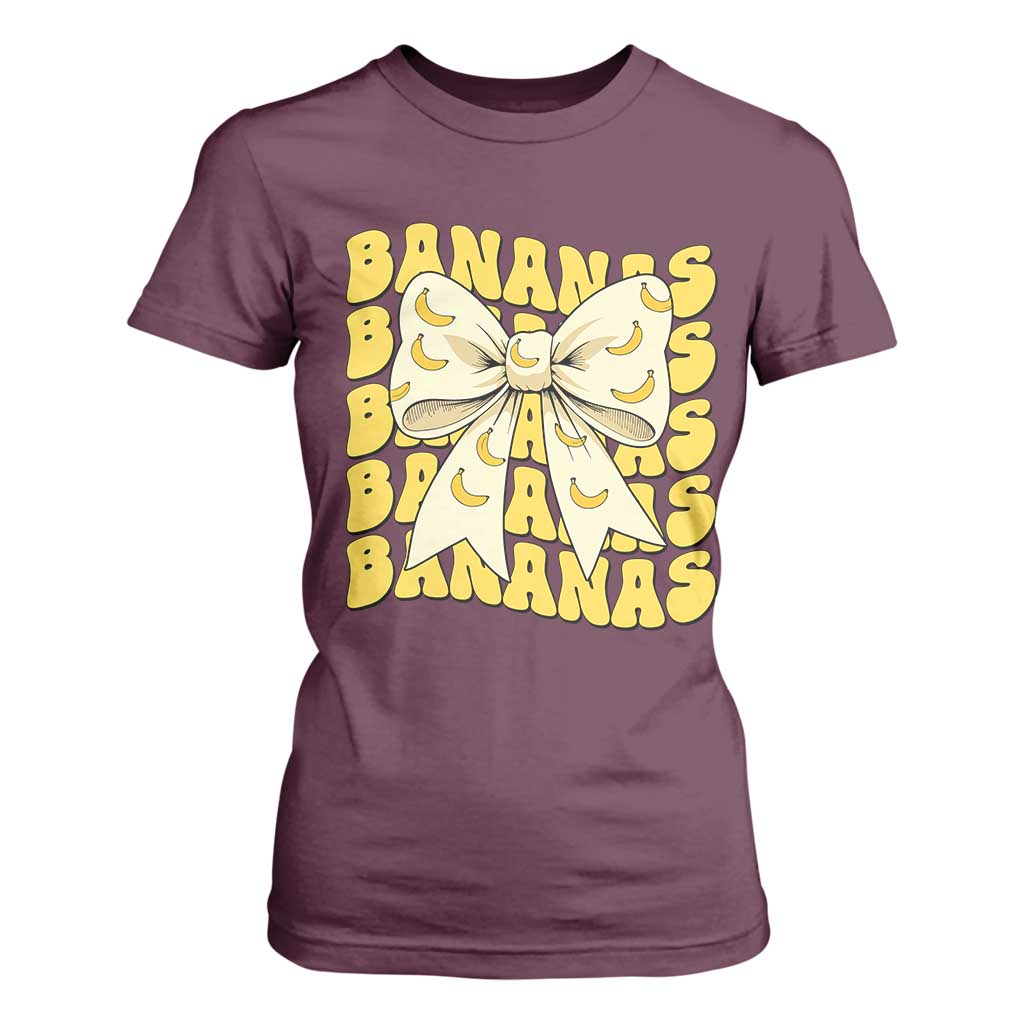 Bananas Coquette Bow T Shirt For Women Retro Banana Lovers Women Girls Kids TS10 Maroon Print Your Wear