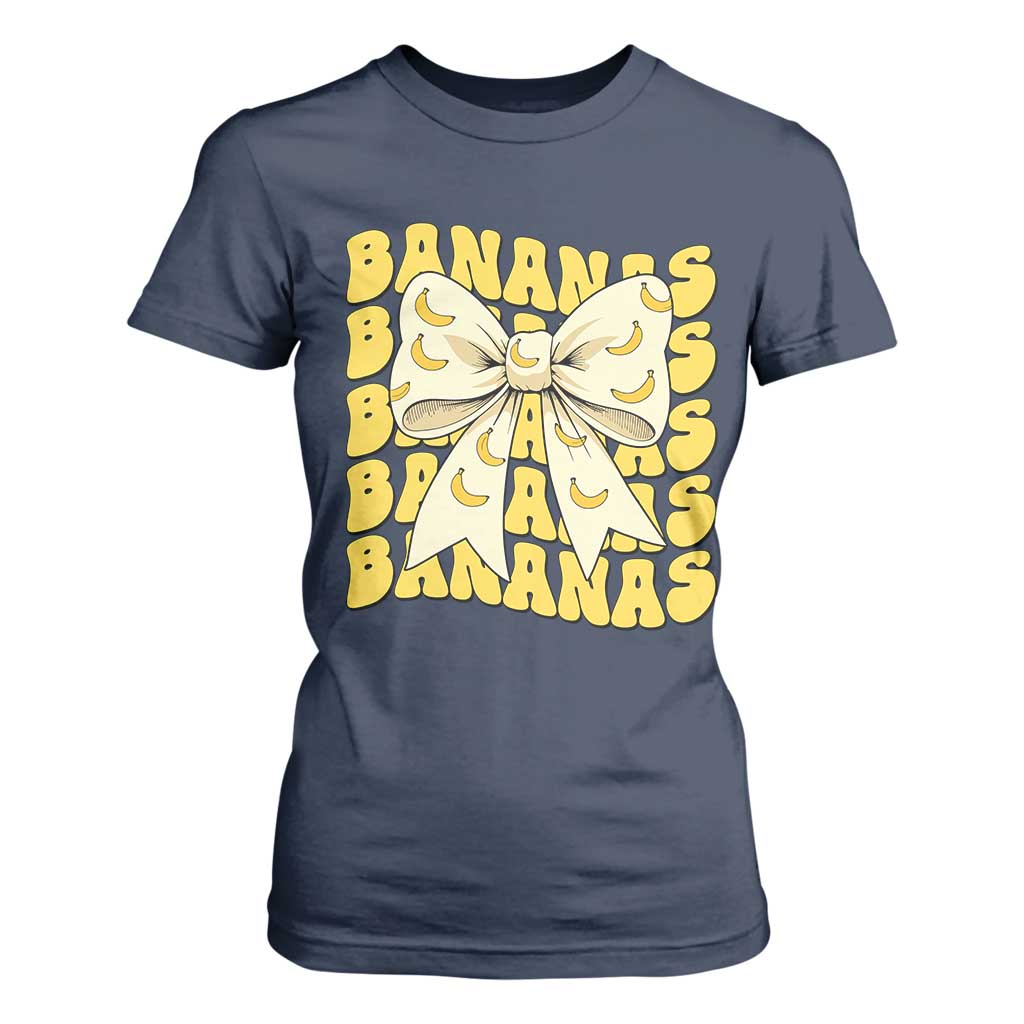 Bananas Coquette Bow T Shirt For Women Retro Banana Lovers Women Girls Kids TS10 Navy Print Your Wear
