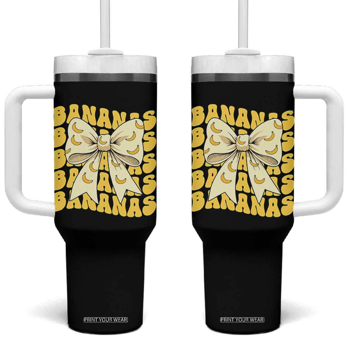 Bananas Coquette Bow Tumbler With Handle Retro Banana Lovers Women Girls Kids TS10 One Size: 40 oz Black Print Your Wear