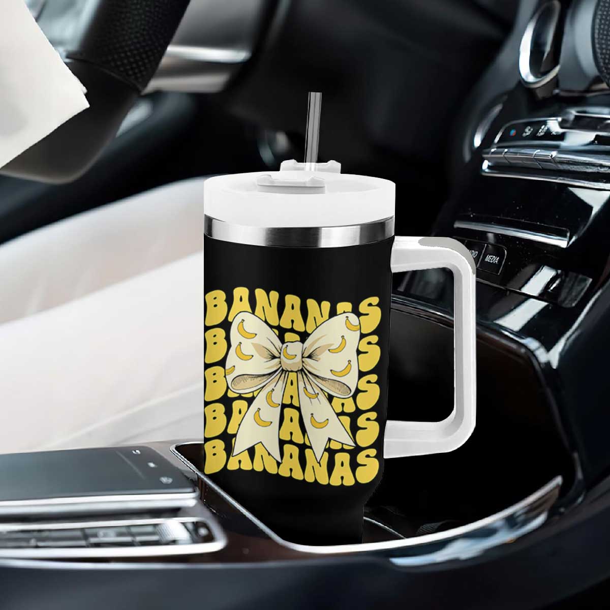 Bananas Coquette Bow Tumbler With Handle Retro Banana Lovers Women Girls Kids TS10 Print Your Wear